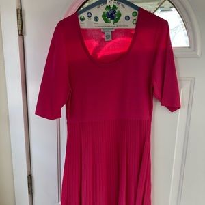 Pink Knit Dress with Pleated Skirt